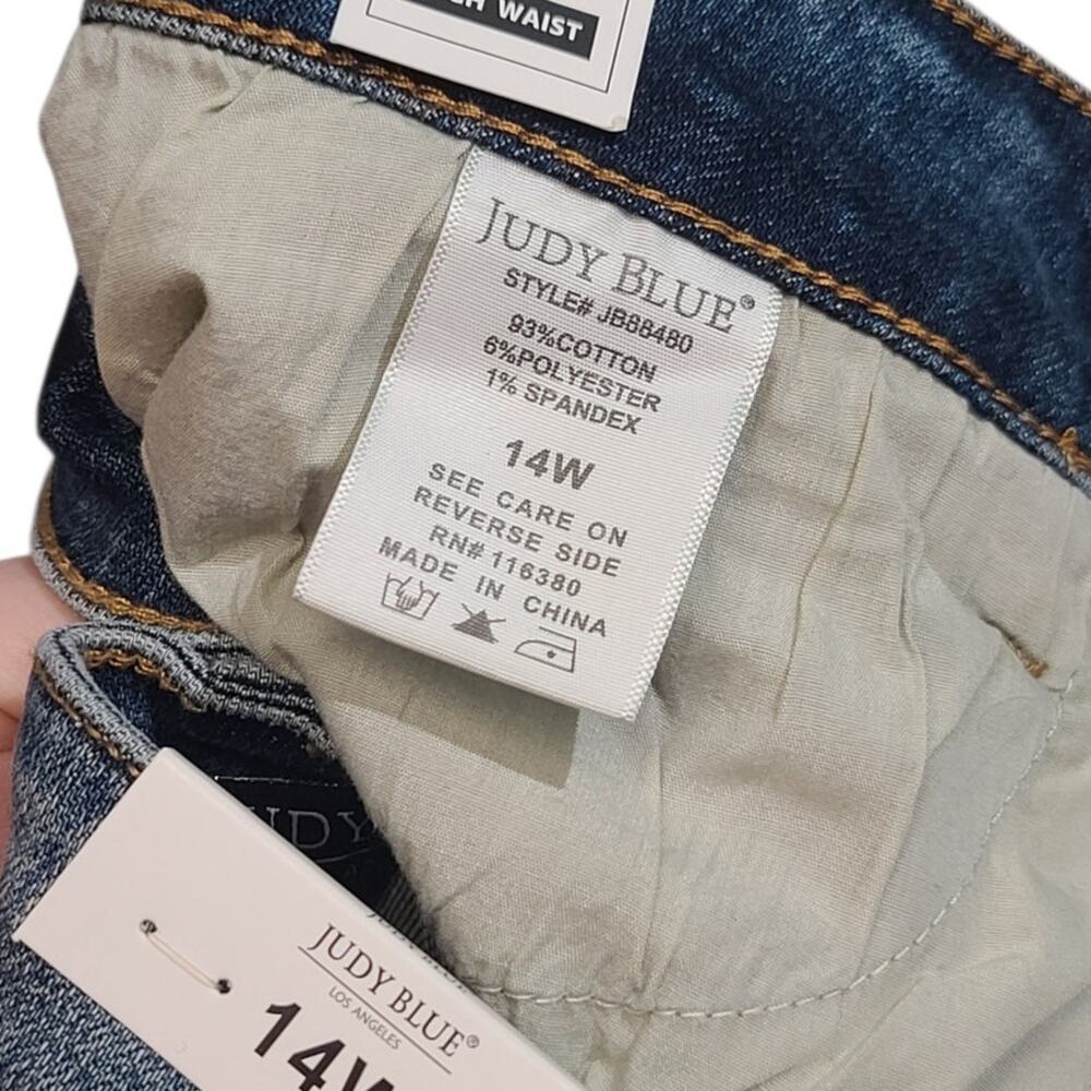 Judy Blue Flare Jeans 14W NWT Medium Wash High Waist Destroyed Stretch - Picture 5 of 5